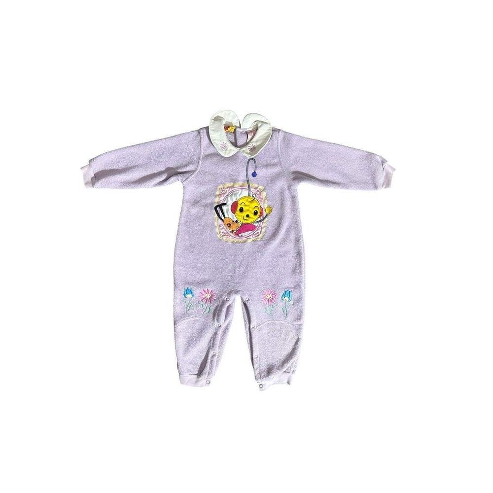 Vintage Rollie Pollie Ollie Zowie Coverall Pajamas 24M Purple Flowers Rare